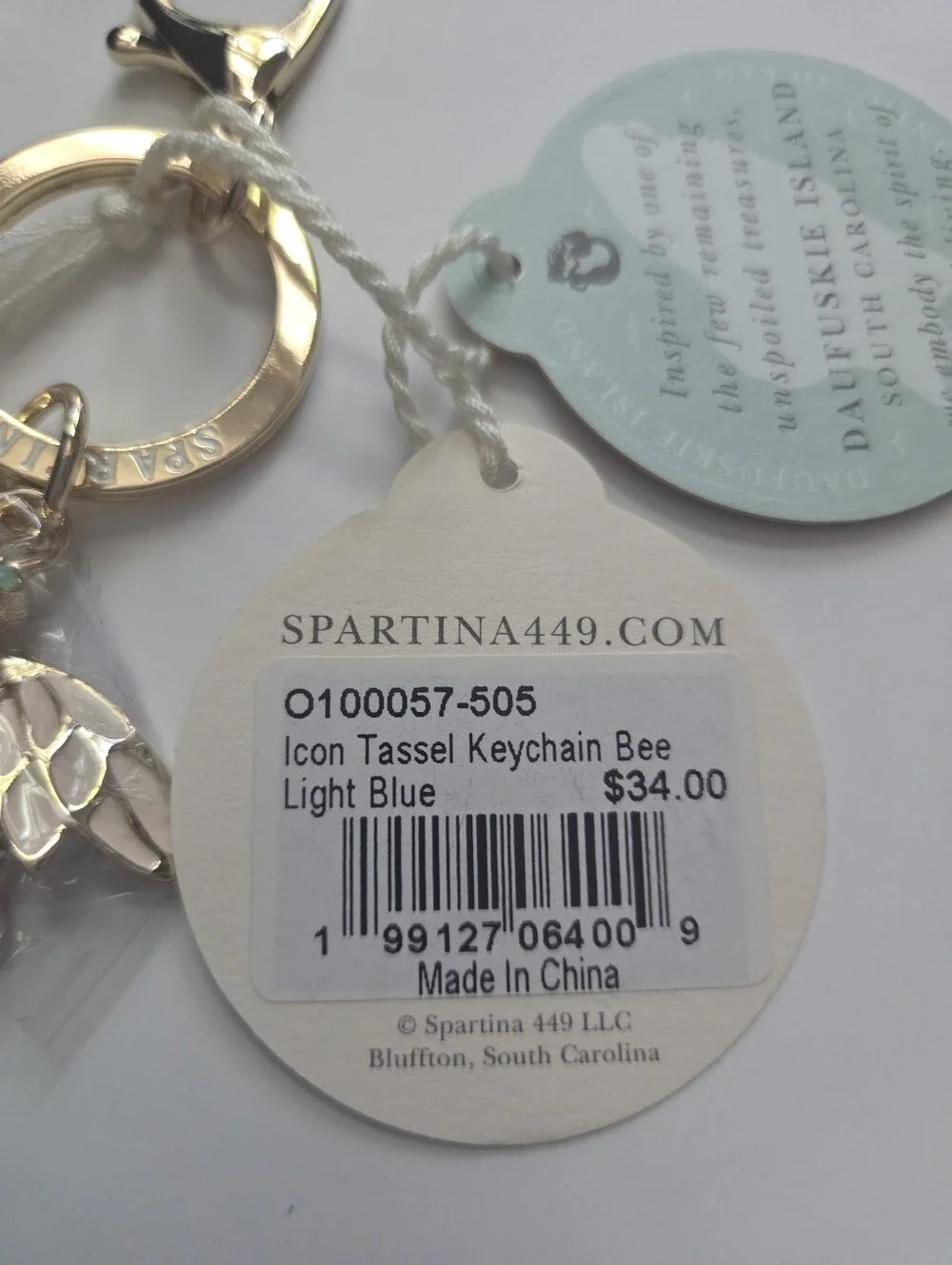 Spartina 449 Icon Bee Tassel Keychain Bag Charm Light Blue NWT